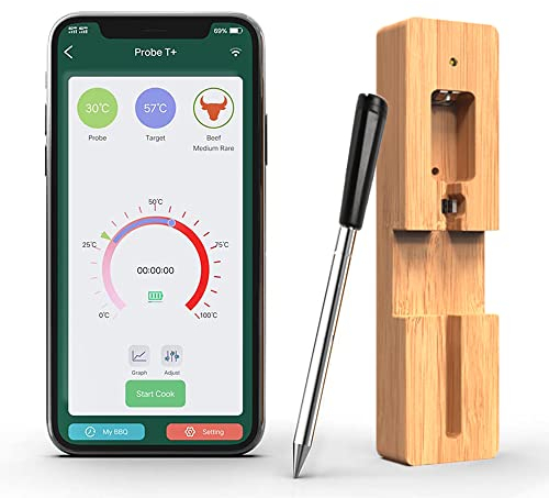 Zeerkeer Termometro Bluetooth del Segnale a 50 m,Senza Fili Termometro Cucina Per Forno,Grigliate,Barbecue,Stufa,Monitoraggio Remoto di Termometro Intelligente,App Italiano Compatibile per IOS/Android