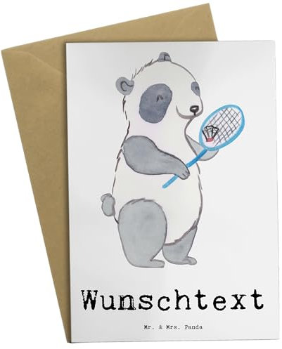 Mr. & Mrs. Panda Personalisierte Grußkarte Panda Badminton - Personalisierte Geschenke, Badminton spielen, Personalisiertere Klappkarte, Sportart,