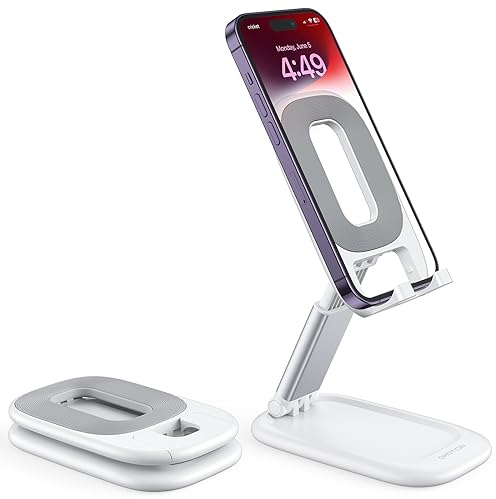 OMOTON Handy Ständer Verstellbare, Handyhalterung Tisch mit Wärmeableitung Design, iPhone Ständer kompatibel mit iPhone 15/14/13/12/11/XS/XR/Pro Max SE Mini, Samsung und Tablet (bis zu 8 Zoll), Weiß