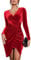 Zeagoo Damen Winterkleid Langarm Festlich Samtkleid V-Ausschnitt Enge Kleider figurbetont Cocktail Kleider Slim Fit Rot M