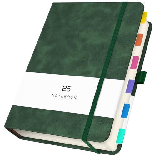 Yarotm Quaderno B5 - Blocco Appunti b5 con Carta Spessa 100 g/m² - 180 Fogli Taccuino b5 Righe - 18.5x26cm Quaderno a Righe Hardcover Notebook, Diary Copertina Rigida in Ecopelle Verde