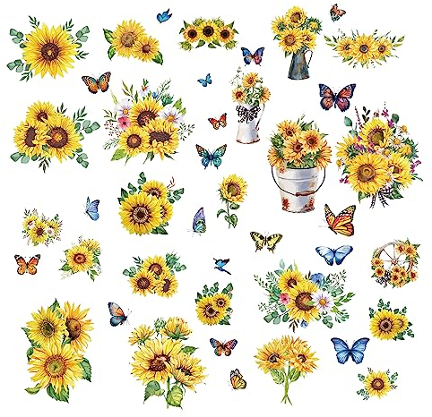 CRASPIRE 8 Foglio 8 Stili Adesivi per Finestra Girasole Tema Primavera Estate Adesivi Farfalla Adesivi per Finestra Decorazioni da Parete Decalcomanie per Frigorifero Camera da Letto Soggiorno Cucina