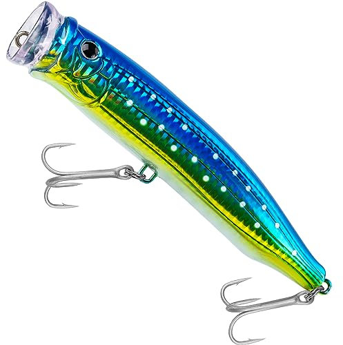 THKFISH Popper Lures Salzwasser Thunfisch Popper Topwater Angelköder zum Surfen Angeln Barsch mit 3D-Augen für GT Thunfisch große Fische 15 cm BLU-GRN-1PC