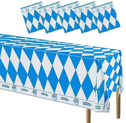 5 Stück Oktoberfest Tischdecke, Bayerische Tischdeko, Bayrisch Tischtuch, Blau Weiß Partytischdecke für Oktoberfest Deko, Bierfest Party Dekoration 130 * 275cm (5 Stück)