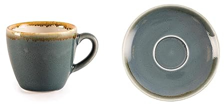 Olympia Kiln Espresso Cup - Ocean - Porcelain - 85 ml 3 Oz - 6 pc & Kiln GP347 Cappuccino Saucer Ocean, 140 mm (Pack of 6)