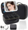 Travel Makeup Bag with Magnetic Removable LED Lighted Mirror, Cosmetic Organiser Train Case with Adjustable Dividers, 3 Color Settings Vanity Make up Storage Case Portable Waterproof Traveling Box