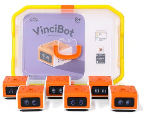 MatataStudio VinciBot Coding Robot Set Kids Ages 8-12 Includes 6pcs of VinciBot Programmable Robot Rich Learning Materials Scratch Programming Robotic STEM Education Set for School Supplies Grade 2-7