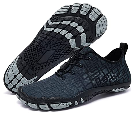 Racqua Wasserschuhe Neoprenschuhe Atmungsaktiv Barfußschuhe Meeresschuhe Schwimmschuhe Strandschuhe Aquaschuhe Surfschuhe Schnelltrocknend rutschfeste Badeschuhe Für Damen Herren grau und schwarz 47