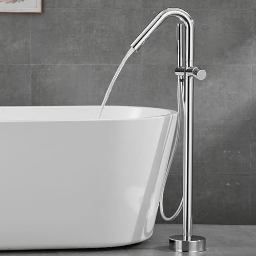 Standarmatur Badewanne mit Montage Hoher Auslauf 360° Drehung Armatur für Freistehende Badewanne,Chrom