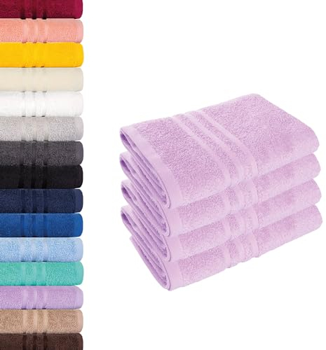 Lavea 4er-Set Frottier-Handtücher - 100% Baumwolle Oeko-TEX-Zertifiziert, saugstark und langlebig - 4 Handtücher (50x100 cm), Lavendel