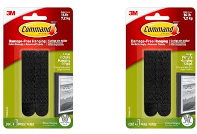 Command Large Picture Hanging Strips, Pack of 8x2 Adhesive Strips, Black - Damage Free Hanging - For Posters, Pictures, Frames and Mirrors, Wall Décor and Signs - Holds up to 7.2kg