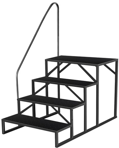 4 Stufen Leiter mit Griff, RV Trittleiter Haustiertreppe, Standtreppe aus Stahl, Stehleiter für Camping Car Max 300kg, Haushaltsleiter für Spa/Hof/Mobile Home