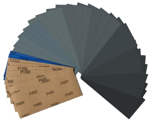 Schleifpapier Set, Nass und Trocken Sandpapier 23 x 9 cm, Körnung 400 600 800 1000 1200 1500 2000 2500 3000, Fein Schleifpapier für Auto Metall Holz Lack Wände Glas Schleifen Finishing (36 Stück)