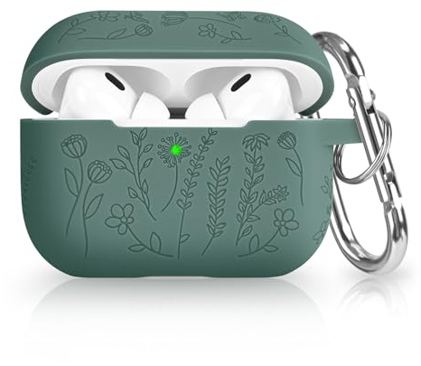 Newseego Airpod Pro 2 Hülle 2022 Süße Geschnitzte Blumen Hülle Airpods Pro 2. Generation für Frauen Mädchen, Blumenmuster Weiches Silikon Stoßfeste Schutzhülle für Airpods Pro 2-Grün