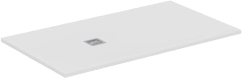 Ideal Standard - Ultra Flat S+, Piatto doccia rettangolare ultrasottile in resina effetto pietra, 160x90cm, Ideal Solid, Scarico lato corto, Bianco