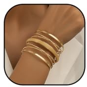 Jovono Boho-Hohl-Manschettenarmband, goldfarben, geschichtete Armreifen, gewickeltes Linien-Design, Hand-Armreif, Schmuck, 1 Stück für Damen