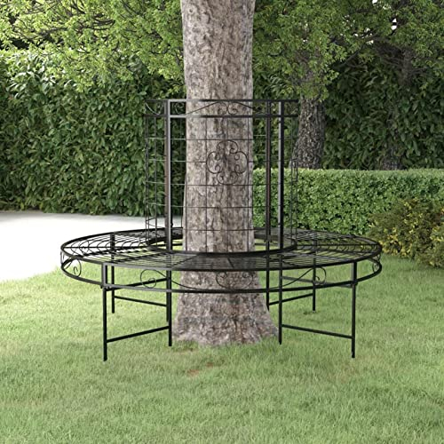Gecheer Baumbank Rund Gartenbank Sitzbank Bank Flurbank Rundbank Terrassenbank Außenbank Garderobenbank Parkbank Gartenmöbel Balkonbank Bank Metall 137 x 137 x 100 cm (B x T x H),Stahl,Schwarz