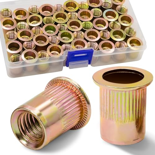 Vifmy Tuerca remachable 3/8''-16 UNC, 50 piezas, acero al carbono con acabado galvanizado, cabeza plana, insertable roscada