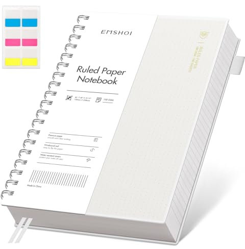EMSHOI B5 Notebook College Ruled, Spiral Notepad 150 Sheets/300 Pages, 100gsm, PVC Cover, Sticky Notes, Pocket, Pen Loop, Ruler, Bookmark, Lined Journal for Writing, 19 x 25.8cm, Transparent