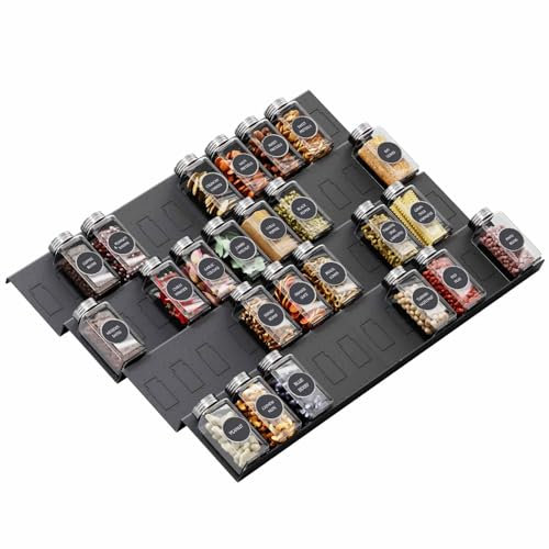 Famhap Spice Drawer Organizer, 8 Tier Expandable from 29.5cm to 59cm Seasoning Rack Tray Insert for Kitchen Drawers, Spice Rack Drawer for Spice Jars(Jars not included)