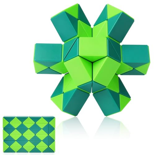 Ainiv Magic Snake, Magischer Schlangenwürfel, 48 Blöcke Magische Schlange Lineal Twist Puzzle Party Geschenke, pädagogische kreative Schlange Fidget Spielzeug für Kinder/Erwachsene (Grün)