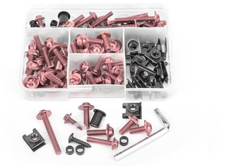 Adunsiaoto Kit Assortiment Clips D'écrou De Boulons, Kit Vis Autotaraudeuses, Carénage-Kit Vis Carénage-Moto, Kit Boulons Pour Carénages Motos, Vis Moto Colorées Kit-Boulon Carénage(Rose)