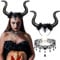 Haarband mit Dämonenhorn Set,CIYIN Königin Hörner Teufel Kopfschmuck,Gothic Spitze Halskette Schwarz Set,Böse Kopfbedeckung Schwarz Haarreif,Halloween,Cosplay,Damen,Mädchen, Karneval