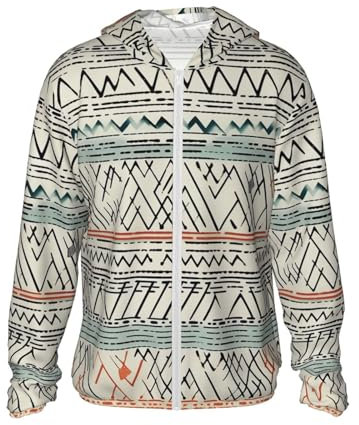 VBNTY Herren UPF 50+ Leichte Jacke Boho Triangel Streifen Sonnenschutz Hoodie Langarm Sonnenshirts für Frauen, Schwarz , L