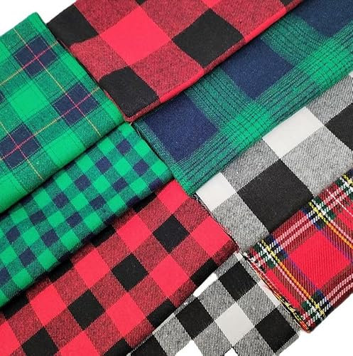 BrightGlow 8 Stück Weihnachtsbüffel Karierter Stoff Weihnachten Plaid Baumwollstoff 100% Baumwolle Stoff Patchwork Quadrate Weihnachten Quilten Stoff Fat Quarters Weihnachtsstoffe 50X50cm