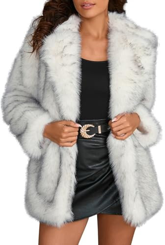 ZRYAZQ Winterjacke Damen Warm Kunstpelz Mantel Damen Lang Elegant Pelzjacke Revers Dicke Warme Pelzmantel Winter Kunstfell Flauschig Wintermantel Faux Pelz Felljacke Fleece Dicker Plüschjacke