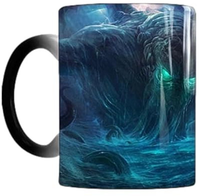 Heat Changing Coffee Mug - 350ml Cthulhu Colour Changing Mug | Colour Changing Cup Heat Sensitive Discoloration Cup with Handle | Cthulhu Colour Changing Cup | Black Heat Sensitive Sublimat