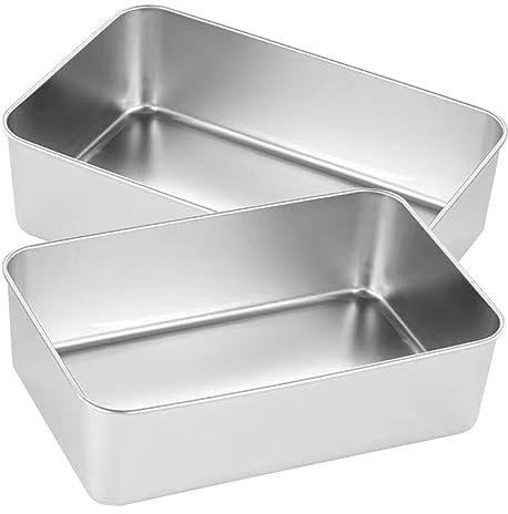 CRILSTYLEO 2 Piezas De Utensilios Para Hornear De Acero Inoxidable Con Tapa Moldes Rectangulares Para Pasteles Moldes Rectangulares Para Tarta De Queso Moldes Para Pasteles De Cocina