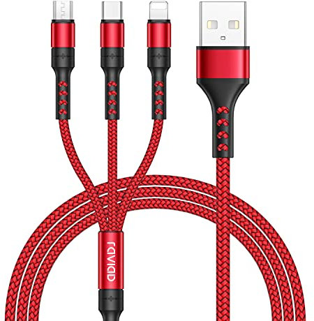 RAVIAD Câble Multi USB, 3 en 1 Multi Chargeur USB Câble en Nylon Tressé avec Micro USB Type C Connecteurs pour Samsung Galaxy S10/S9/S8,Huawei p30/P20,Honor,OnePlus,Wiko,Kindle-2M
