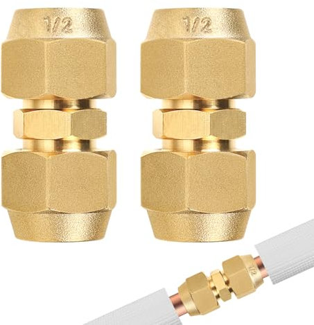 SUPAWAY Lot de 2 rallonges de tuyau en cuivre de climatisation - 1/2 - Accessoires de climatisation - Double mamelon pour tuyaux en cuivre - Pas de soudure nécessaire - Connecteur de tuyaux en cuivre