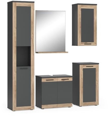 Vicco Ensemble de Meubles de Salle de Bains NIKO, Anthracite/Viking Oak, Kit Complet