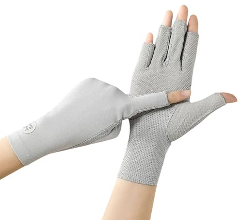 OTKARXUS Sommerhandschuhe für Damen, UV-Schutz, Halbfinger, Sonnenschutz, rutschfeste Sonnenschutzhandschuhe, Fäustlinge für Gelnägel, Reiten, Radfahren, Wandern, Angeln, Outdoor-Aktivitäten (A Grau)