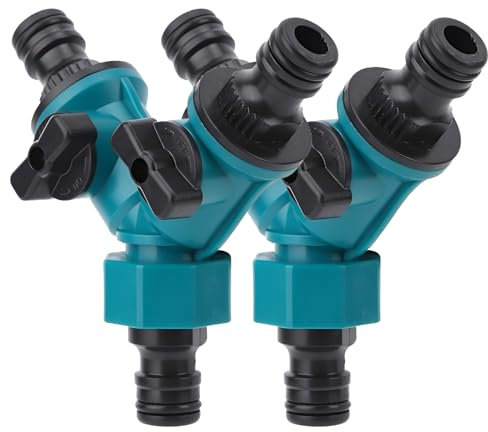 2 Pcs 2 Way Hose Pipe Connector, Garden Hose Splitter with On/Off Valves, Heavy Duty Y-Splitter for Outdoor Watering, Irrigation, Kitchen & Garden Tap