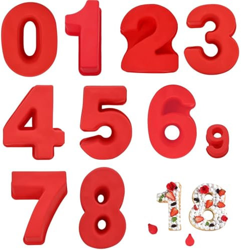wintfarm 9 Pcs 10 inch Number Cake Tins,3D Silicone Number Cake Moulds for Baking,Non-Stick Large DIY Baking Forms for Birthday and Anniversary