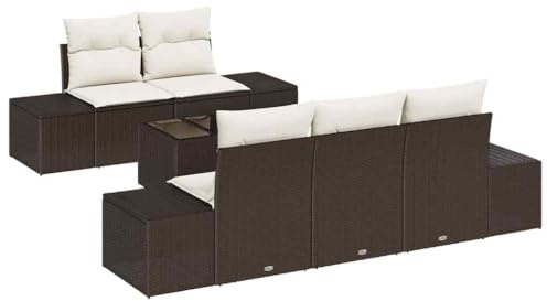 vidaXL Garten-Sofa-Set 6 pcs Braun Poly Rattan, Stylische Gartenmöbel, gemütliches Sofa-Set, modulares Rattan, Balkonlounges zum Entspannen