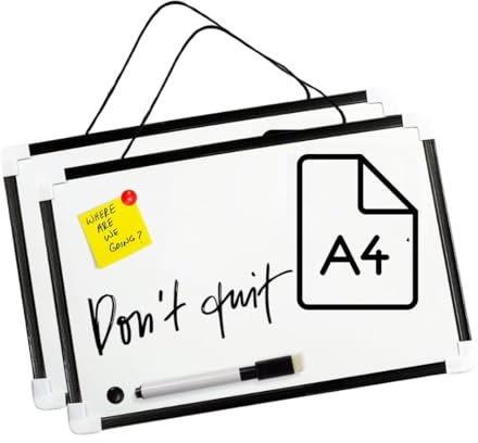 AIBULO A4 Magnetic Dry Wipe Whiteboard – Pack of 2 | Mini Notice Memo Boards with Hanging String, 2 Magnets & Eraser | Reusable Kids Learning & Office Message Board for Home, School, and Office Use