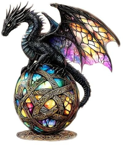 YORISMAL Eine faszinierende Drachenstatue aus farbigem Glas mit einem gotischen Fantasie-Design auf einem Globus, ideal für Ihr Zuhause.