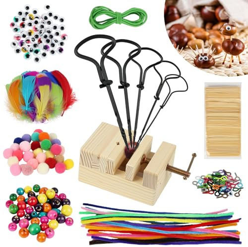 Ainiv Kastanjeborrssats, handborr, knåp, kastanjeborr, 328 delar, set med kastanjehållare, 1,5–5 mm handborr och gör-det-själv-tillbehör för pyssel, hösthantverk med barn