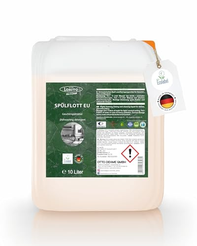 Lorito Biologisch abbaubares Geschirrspülmittel flüssig Spülflott Eco u. fresh 10 L - Nachhaltiges Öko-Spülmittel mit EU-Ecolabel, Kraftvoll gegen Fett und hartnäckigen Schmutz, Made in Germany