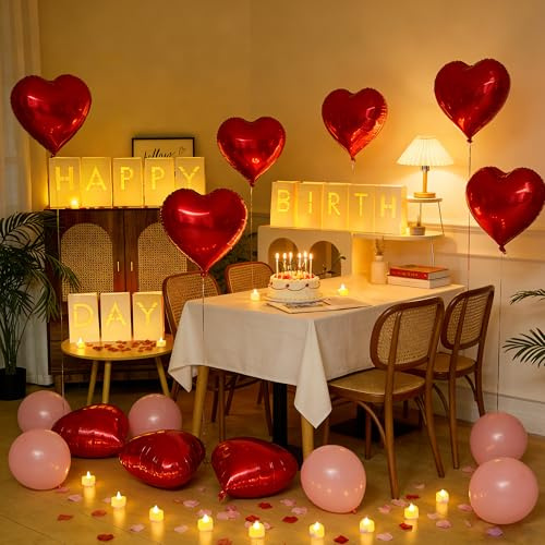 2073 decorazioni di buon compleanno con lettere luminose, candeline, petali di rosa, palloncini in lattice a forma di cuore, palloncini in alluminio, sacchetti luminosi, striscioni per feste, regali