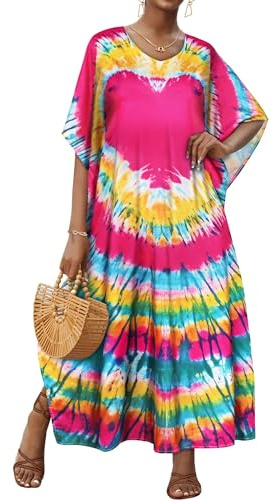 Kaftan Damen Strandkleider Sommer Strand Maxikleid(Großes rosa Herz)