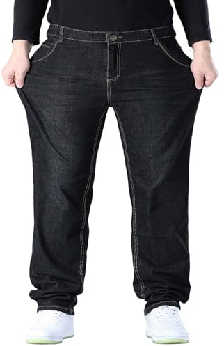 Jeans taglie forti, da uomo, pantaloni larghi, elasticizzati, a vita alta, elasticizzati, elasticizzati, in denim, per il tempo libero, pantaloni cargo