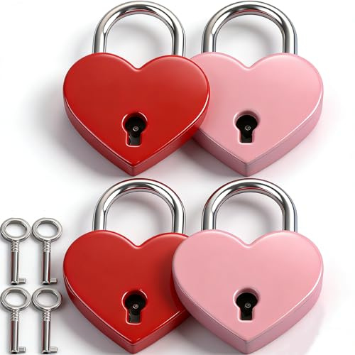 4 Stück in Rot Und Rosa, Liebesschloss Mit Gravur, Schloss Mit Schlüssel, Ideal Für Paare Und Romantische Anlässe