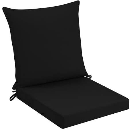 PRIMEPATIO Stuhlkissen Outdoor mit Rückenlehne 45x45x7, Schwarz | Wasserdichtes Gartenstuhl Polster mit Hochdichter Schaumstoff Füllung und Abnehmbarem Bezug für Balkon, Terrasse und Garten