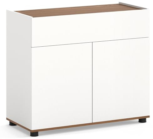 TANGZON Buffet Sideboard, 2 Door Storage Cabinet with Push-to-Open Design, Drawer, Raised Edges & Anti-tipping Kits, Wooden Kitchen Cupboard Unit Organiser for Dining Living Room Hallway (White)