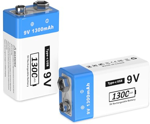 9V Wiederaufladbare Akku 1300mAh 9 Volt Lithium-ionen Block Batterien 9v Akku für Rauchmelder, Feuermelder, Alarme, Mikrofon, Multimeter usw(2 Stück)